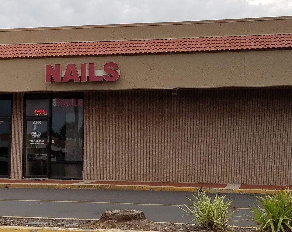 Manicure station with neatly arranged nail supplies.